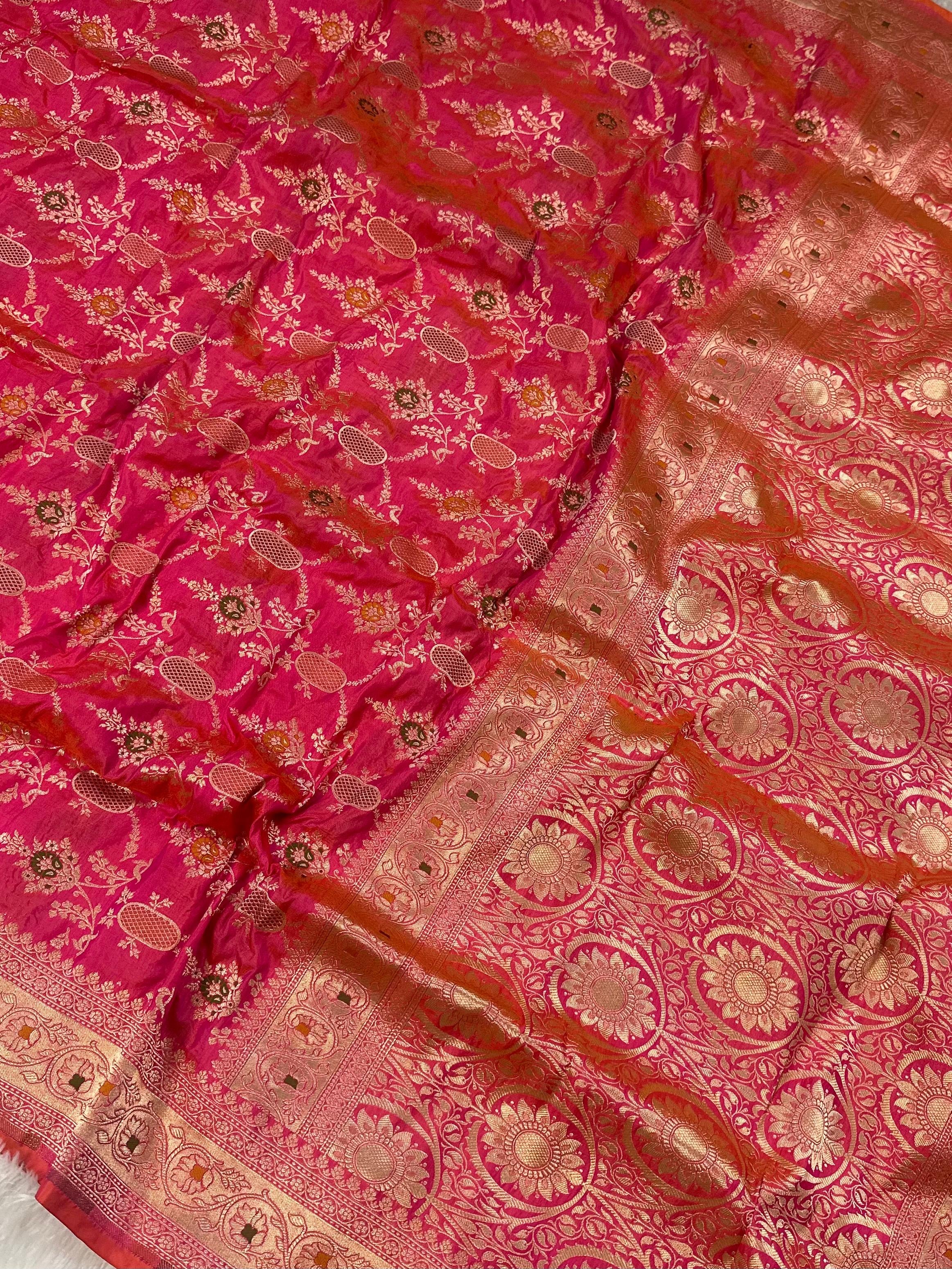 Dual Pink Pure Banarasi Silk Saree – Meenakari Jaal | Authentic Banaras