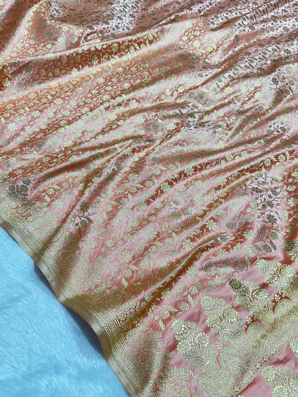 Mashru Banarasi Silk Saree in Beige Floral Brocade