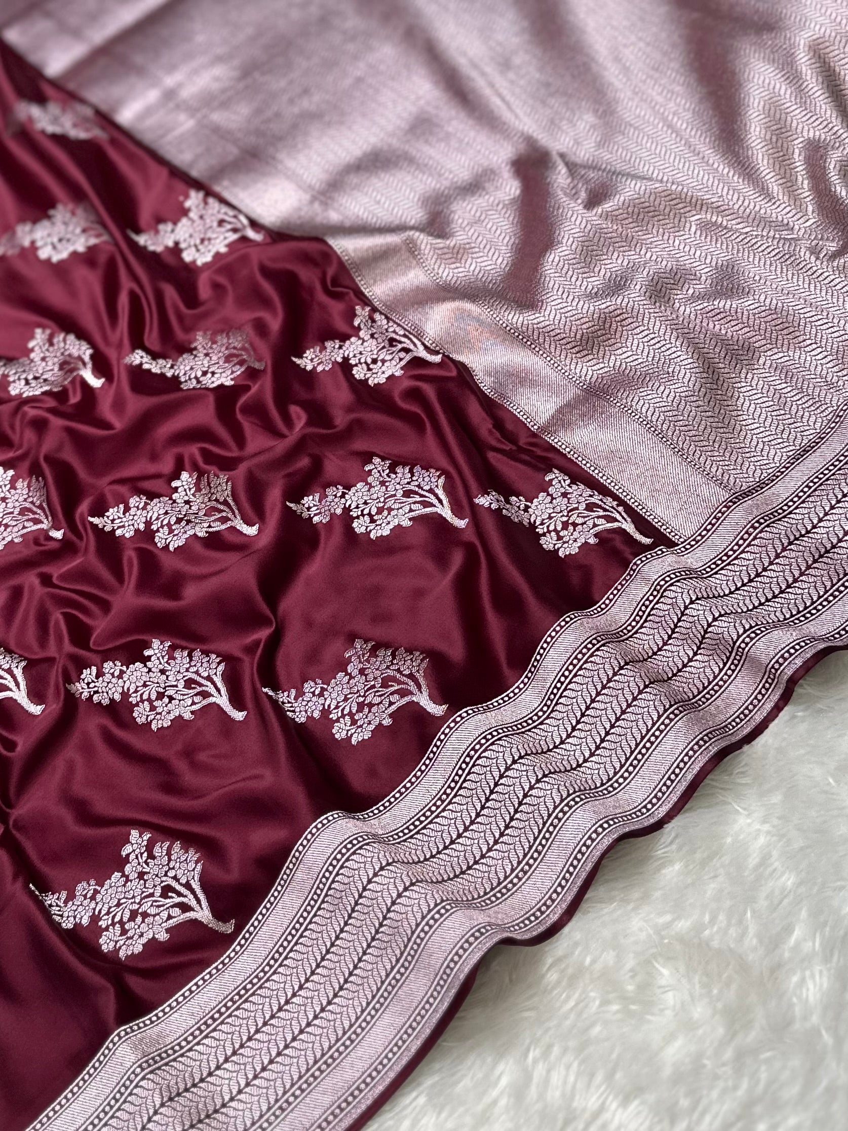 Maroon Buta Mashru Silk Banarasi Saree