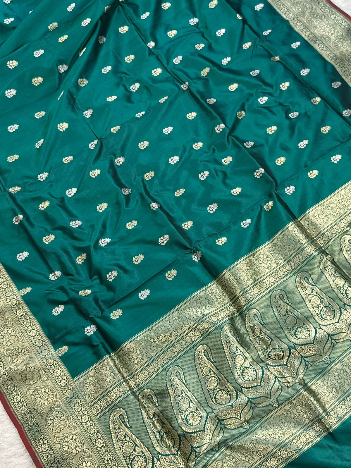 Teal Green Handwoven Pure katan kadua Sona Rupa Banarasi Silk Saree