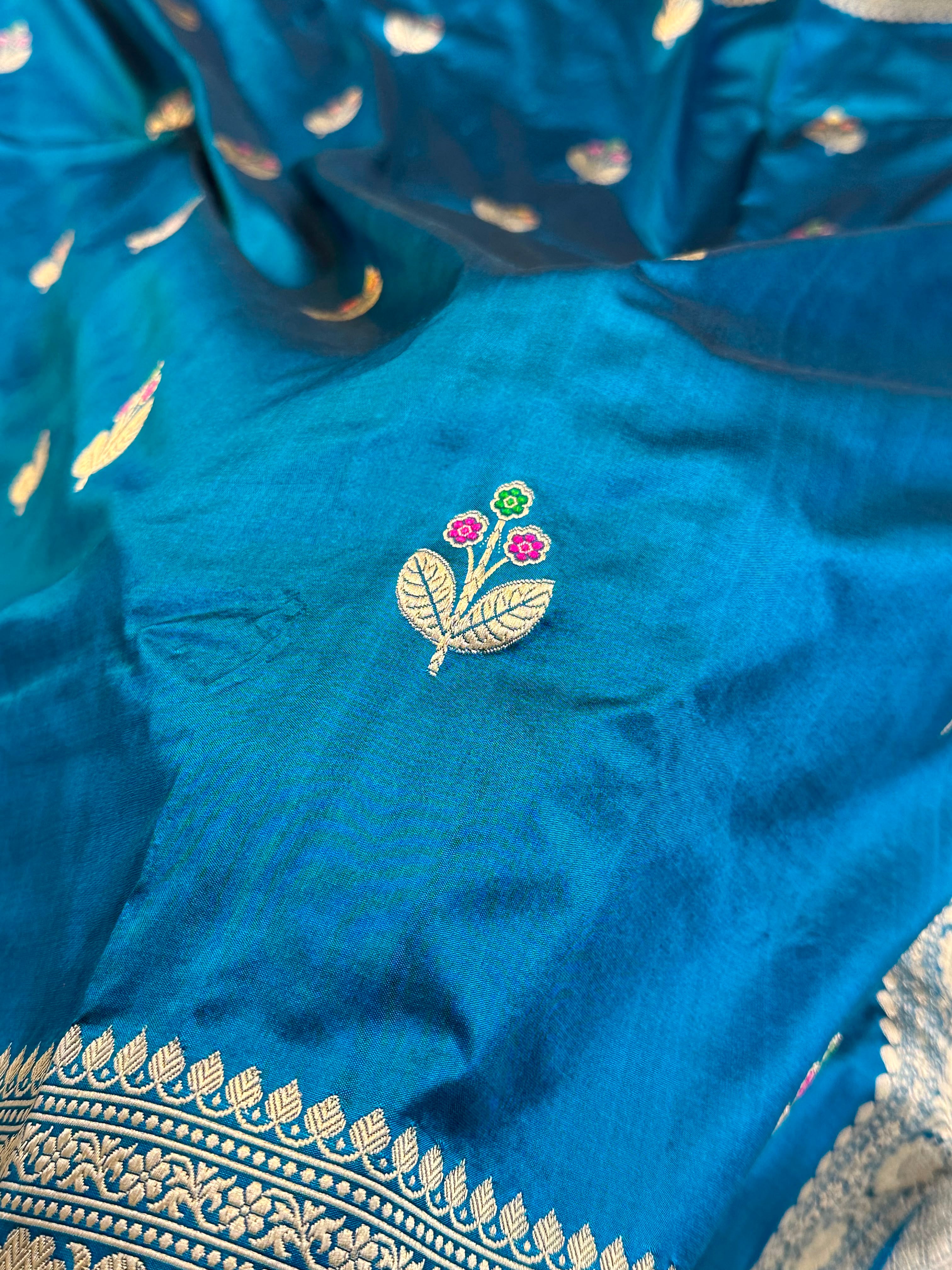Peacock Blue Pure Katan Kadua Weave Banarasi Saree