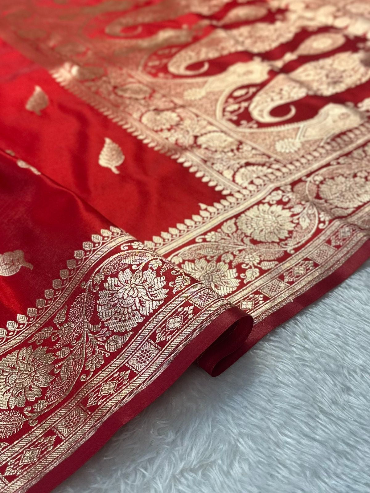 Bridal   Red   Booti   Satin   Silk   Saree