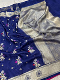 Pure Desi Tussar Navy Blue Meenakari Jangla Pattern
