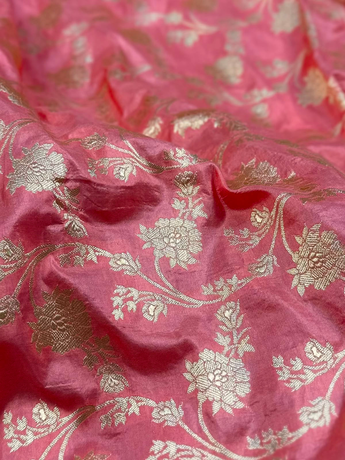 Pure Katan Silk Banarasi Saree in Peach Pink