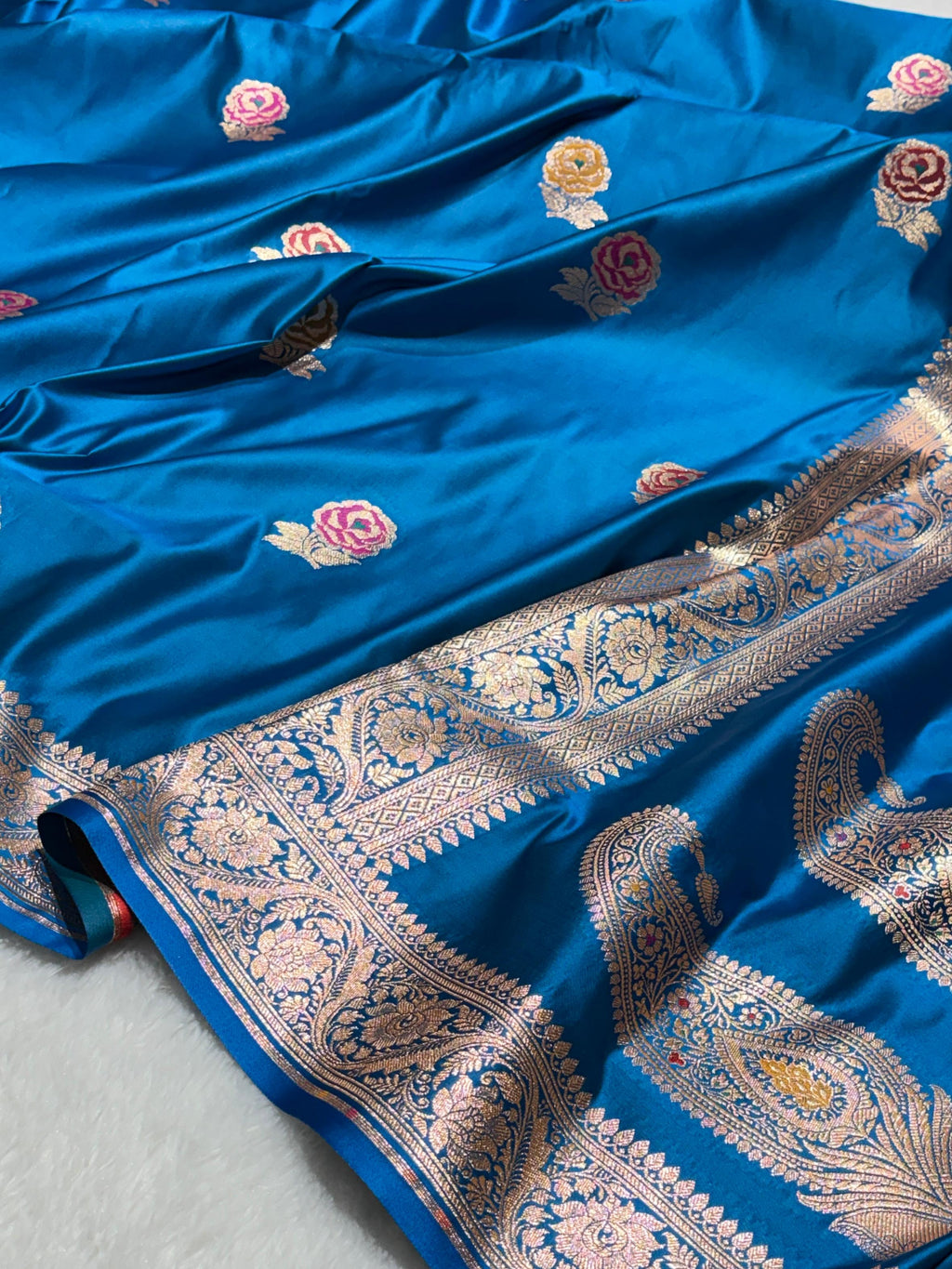 Light Blue Meena Buta Mashru Silk Banarasi Saree
