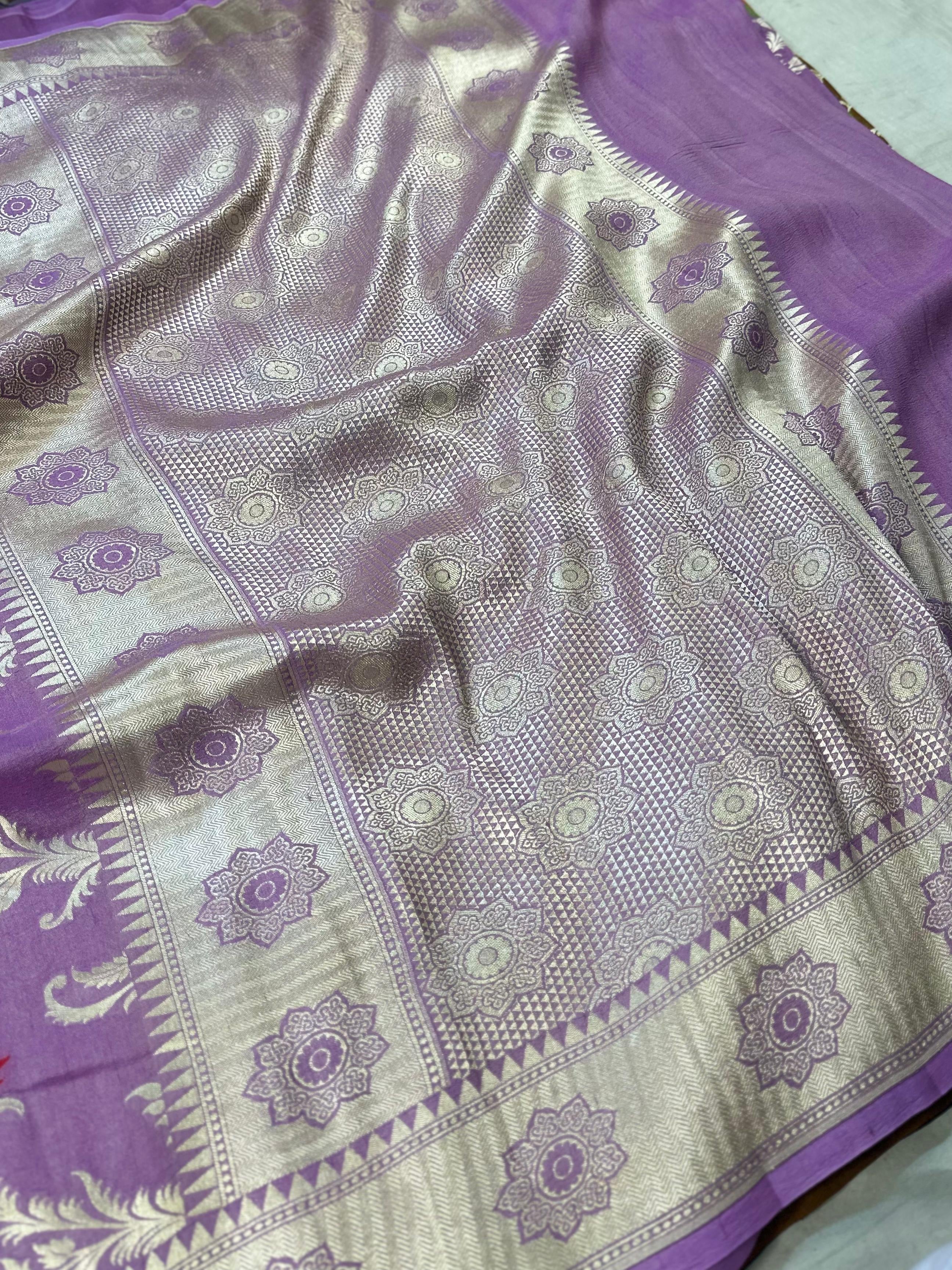 Pure Desi Tussar Lavender Meenakari Jangla Pattern