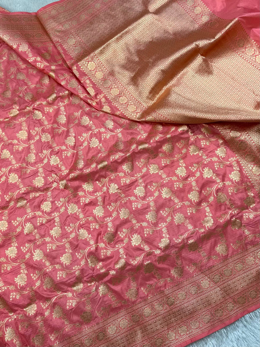 Pure Katan Silk Banarasi Saree in Peach Pink