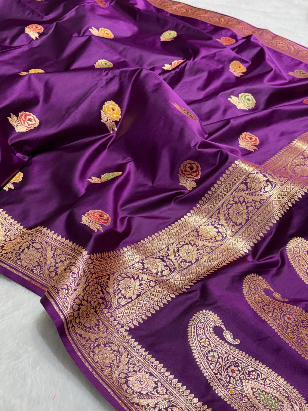 Purple Meena Buta Mashru Silk Banarasi Saree