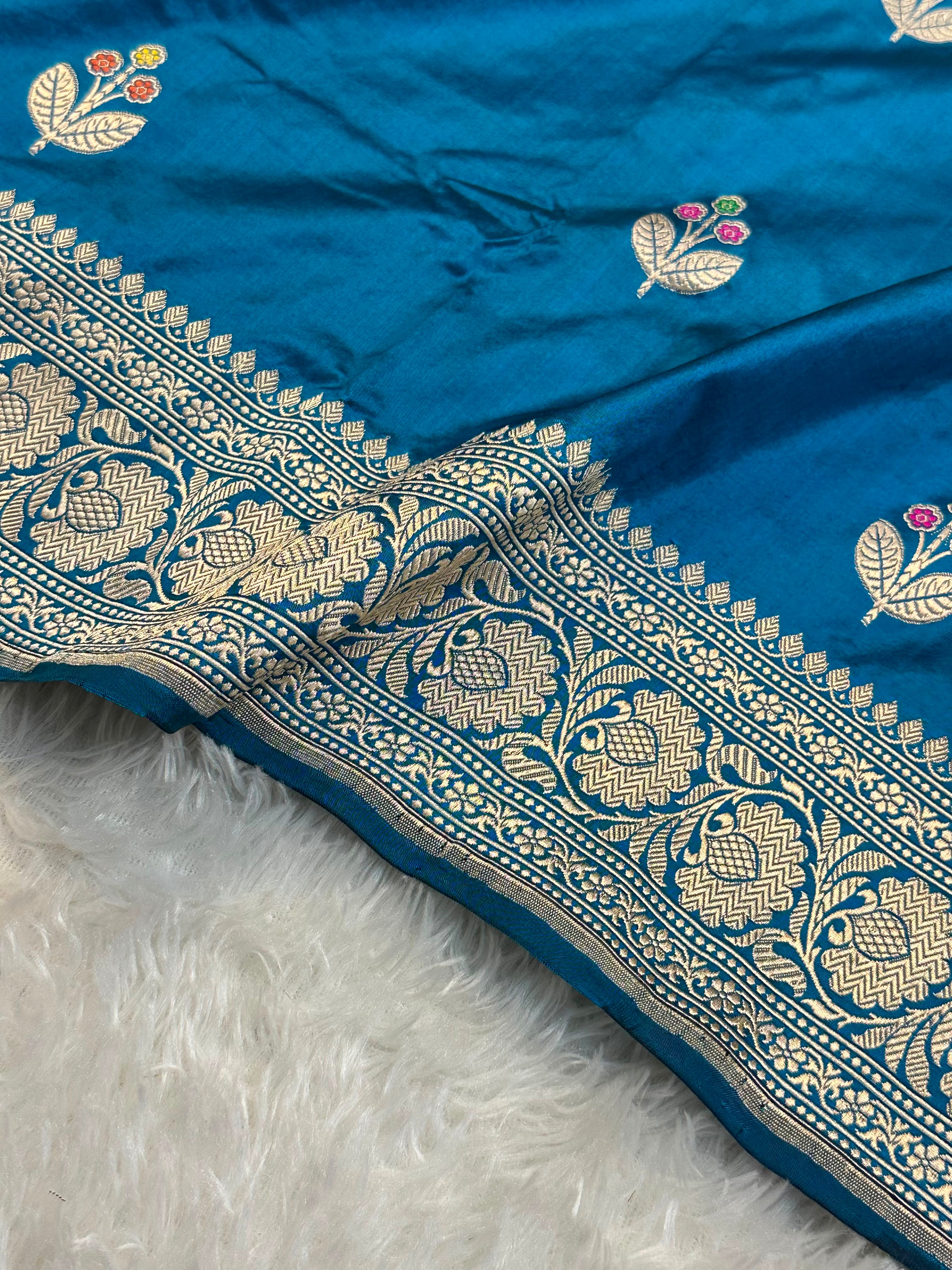 Peacock Blue Pure Katan Kadua Weave Banarasi Saree