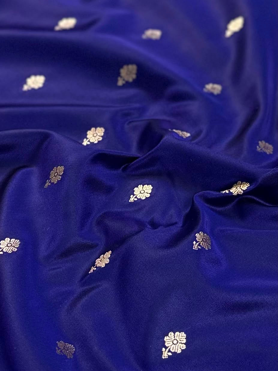 Royal Blue With Contrast Border Mashru Silk Banarasi Saree