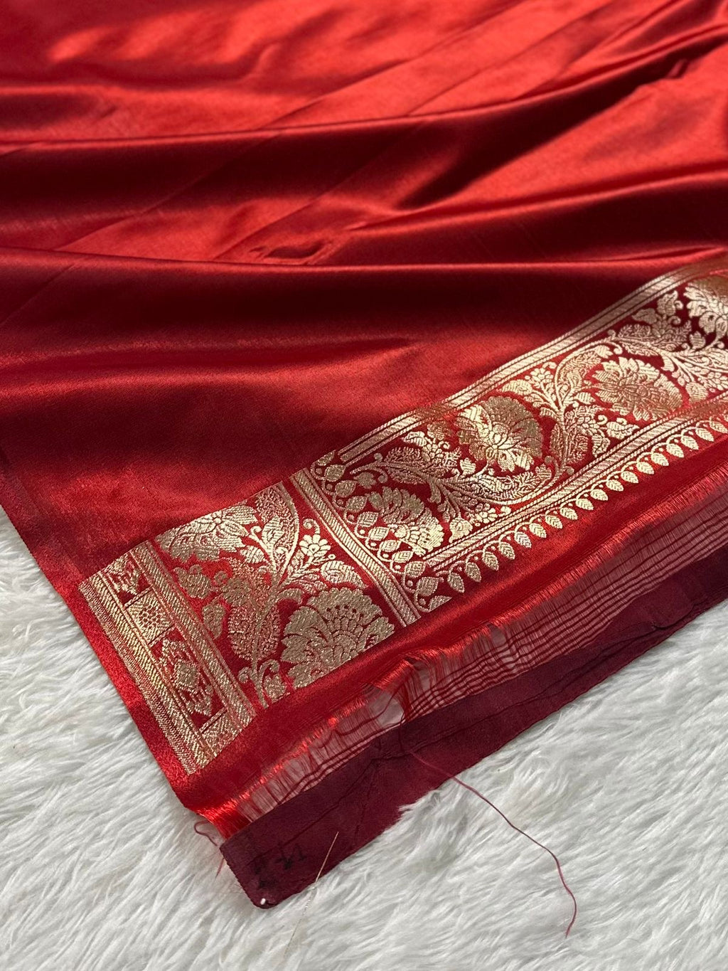 Bridal Red Satin Silk Banarasi Saree