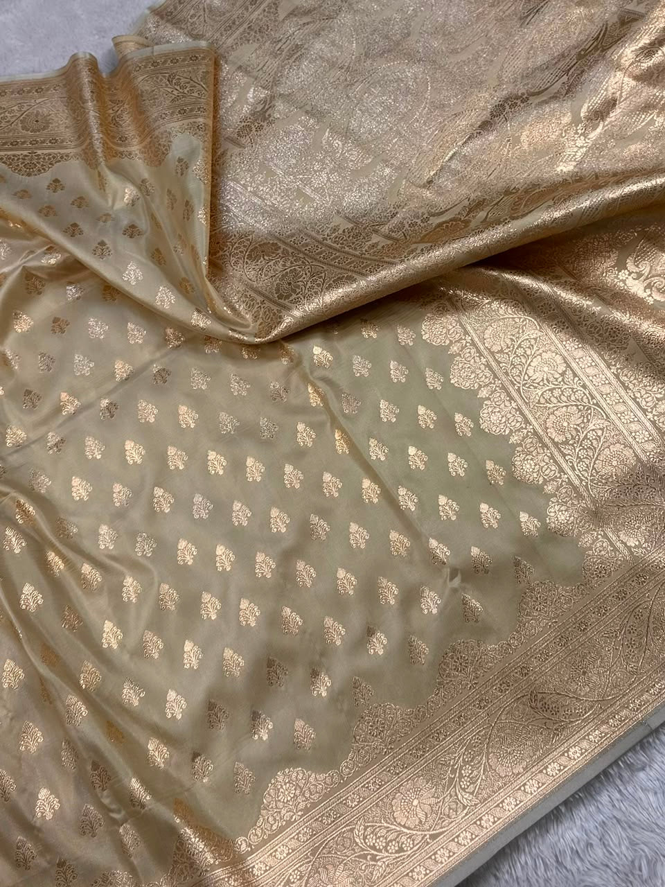 Beige Color Satin Silk Banarasi Saree