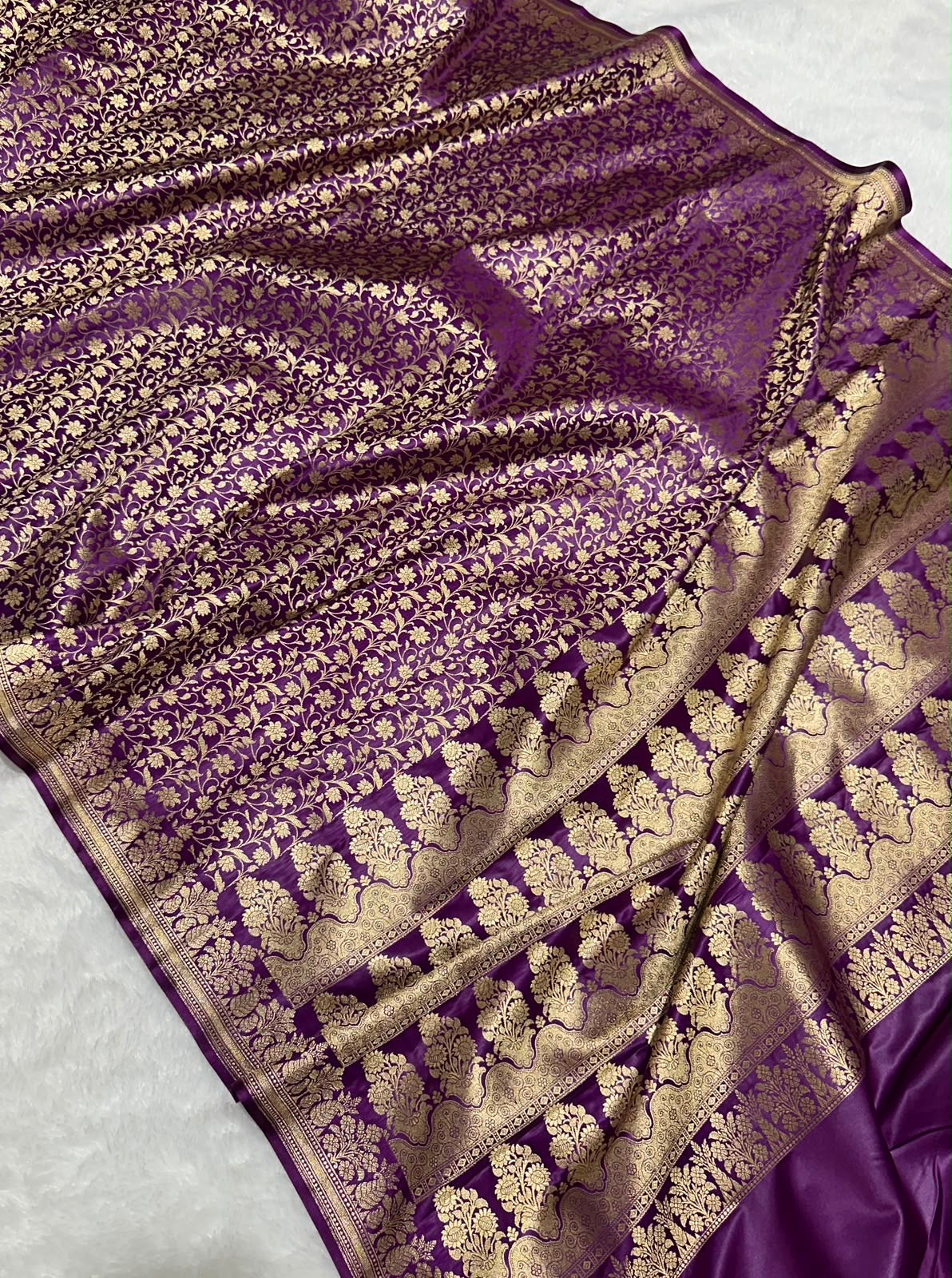 Mashru Banarasi Silk Saree in Purple Floral Brocade
