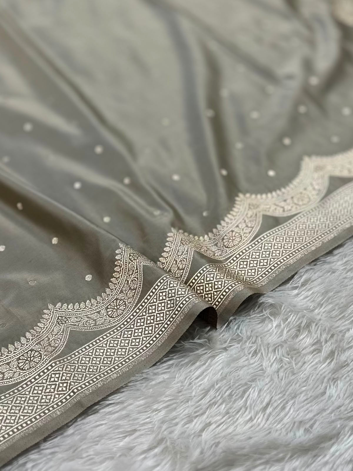 Light Grey Mashru Silk Banarasi Saree