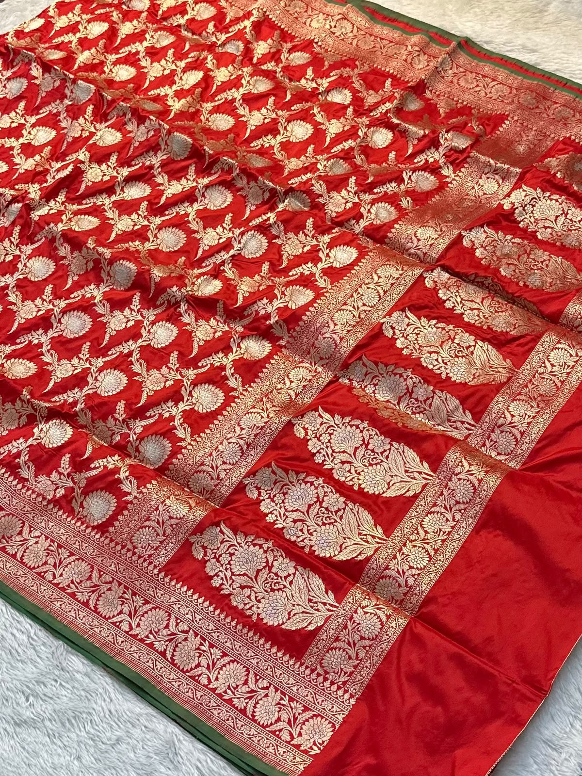 Bridal Handwoven Pure Katan Kadua Weaved Banarasi Jaal Pattern Saree