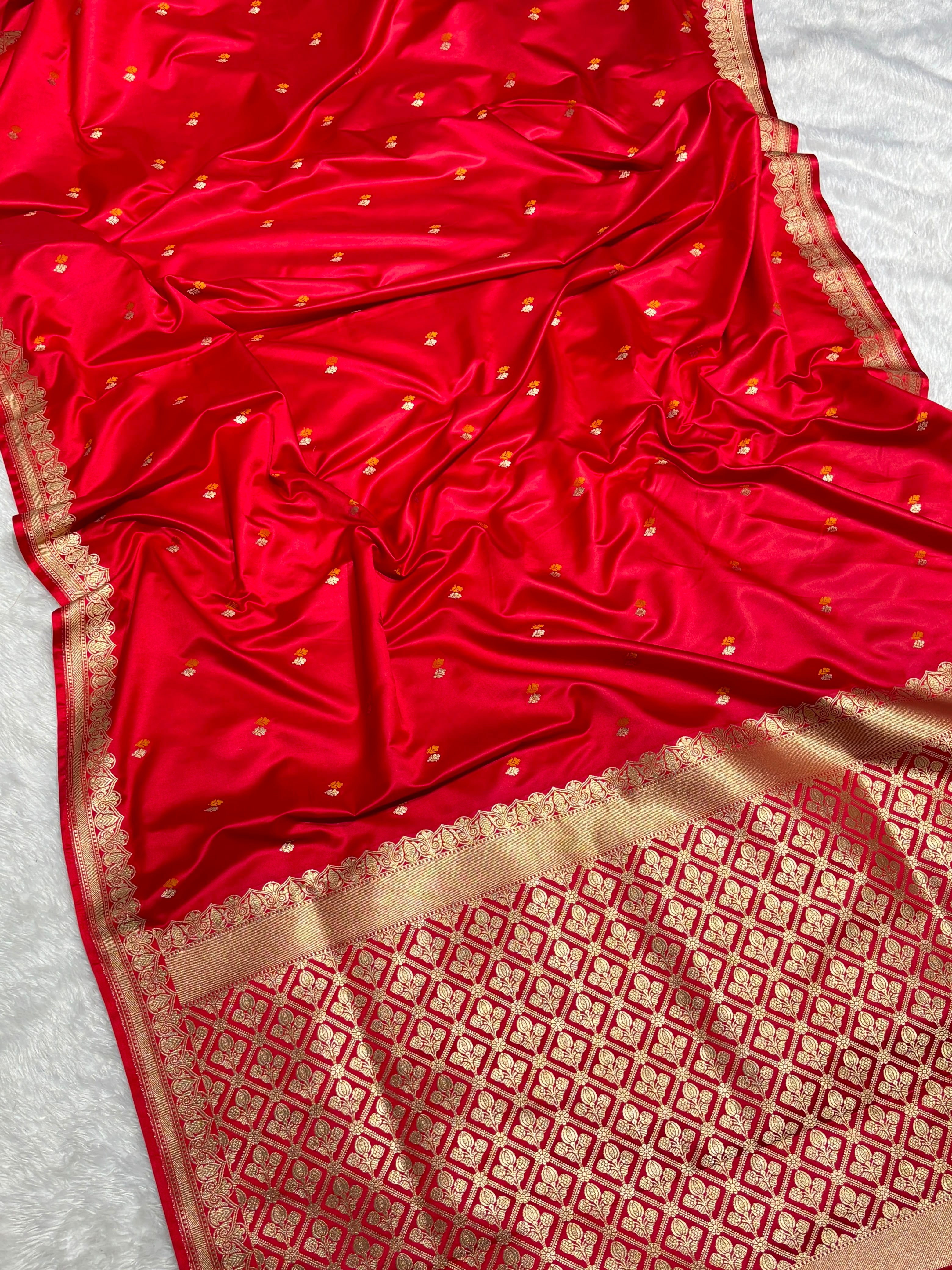 Bright Red Bridal Mashru Silk Banarasi Saree