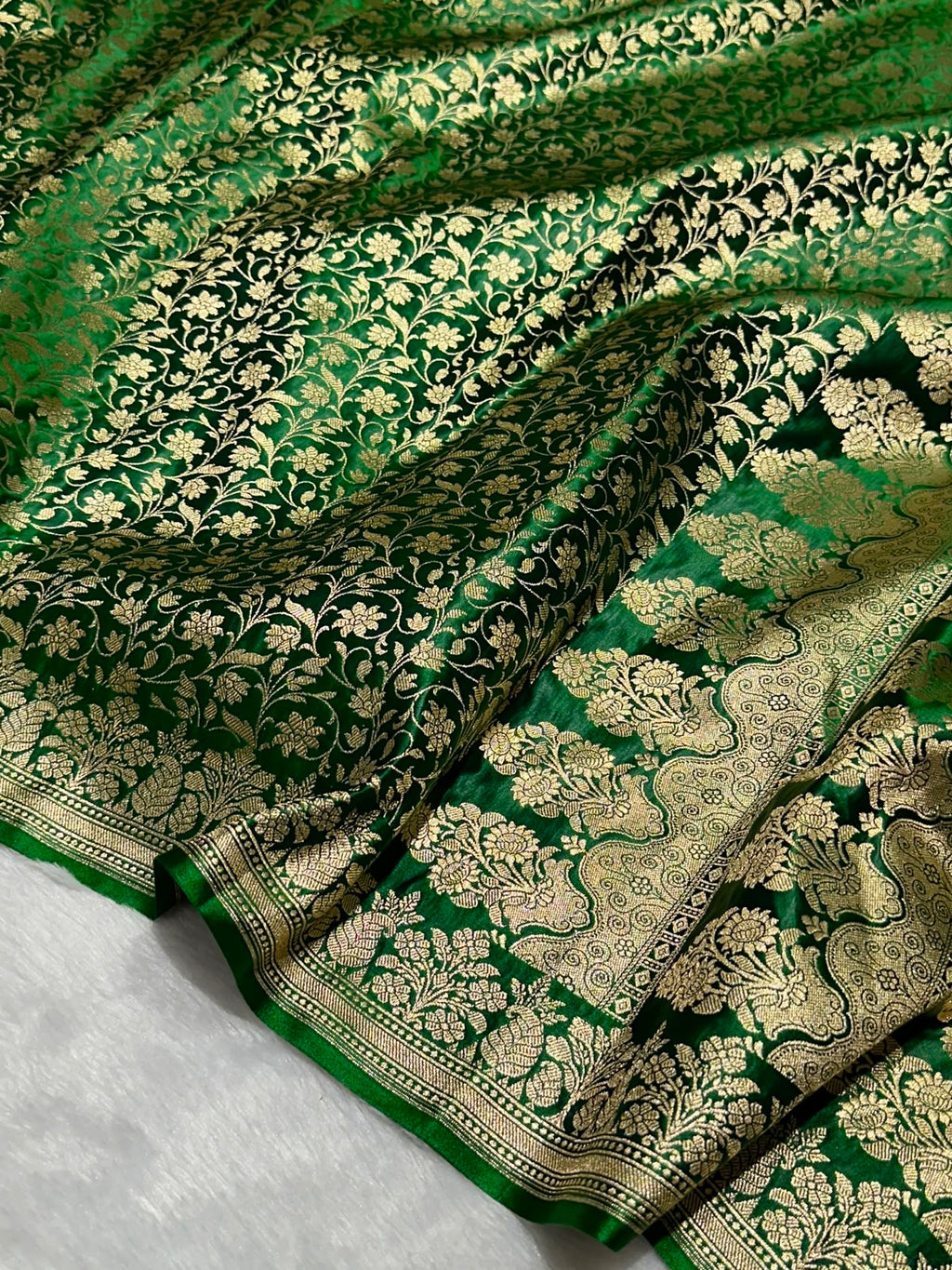 Mashru Banarasi Silk Saree in Green Floral Brocade
