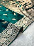 Teal Green Booti Satin Silk Saree