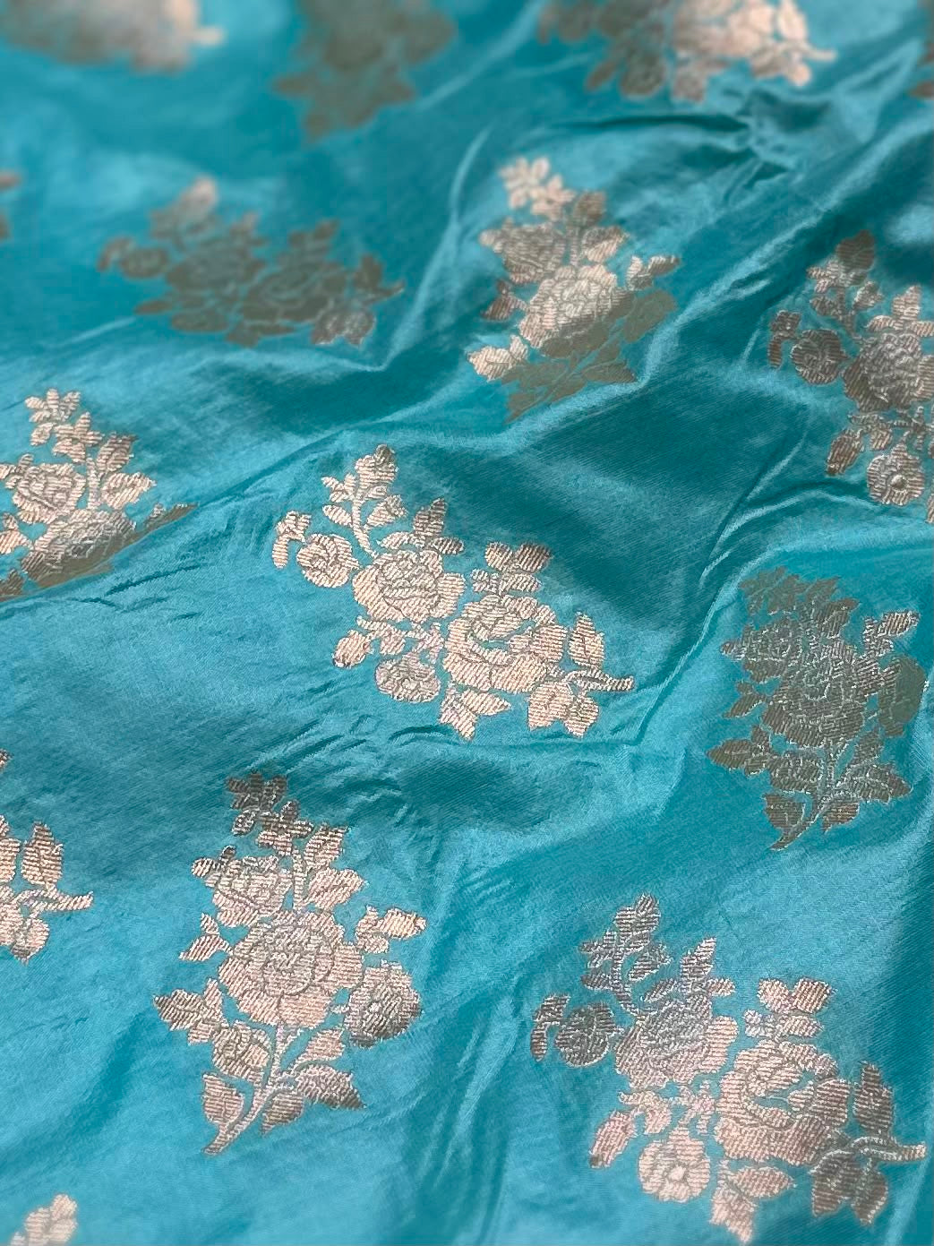 Aqua Blue Pure Katan Silk Banarasi Saree