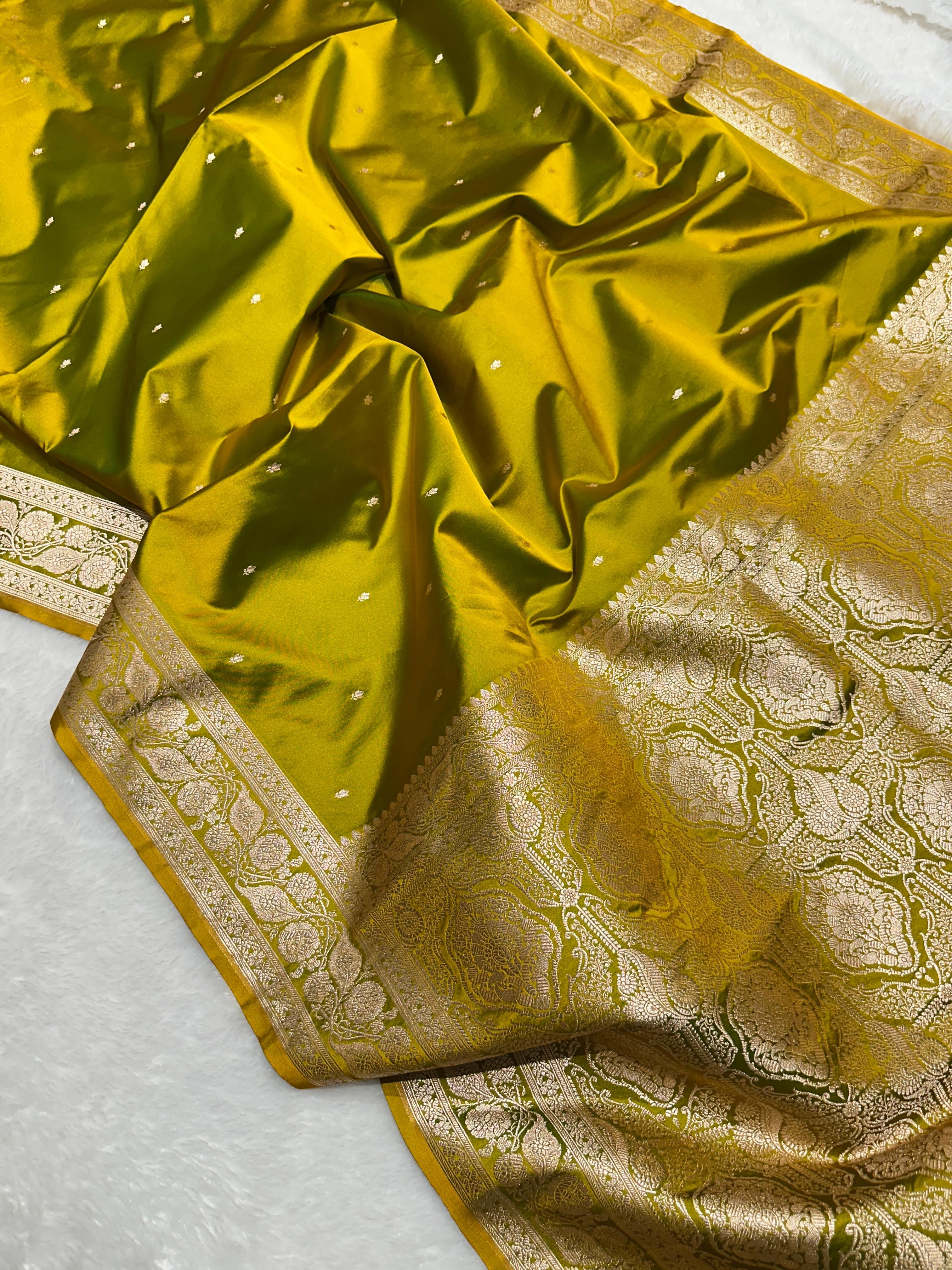Mehandi Green with Gold Buti Mashru Silk Saree
