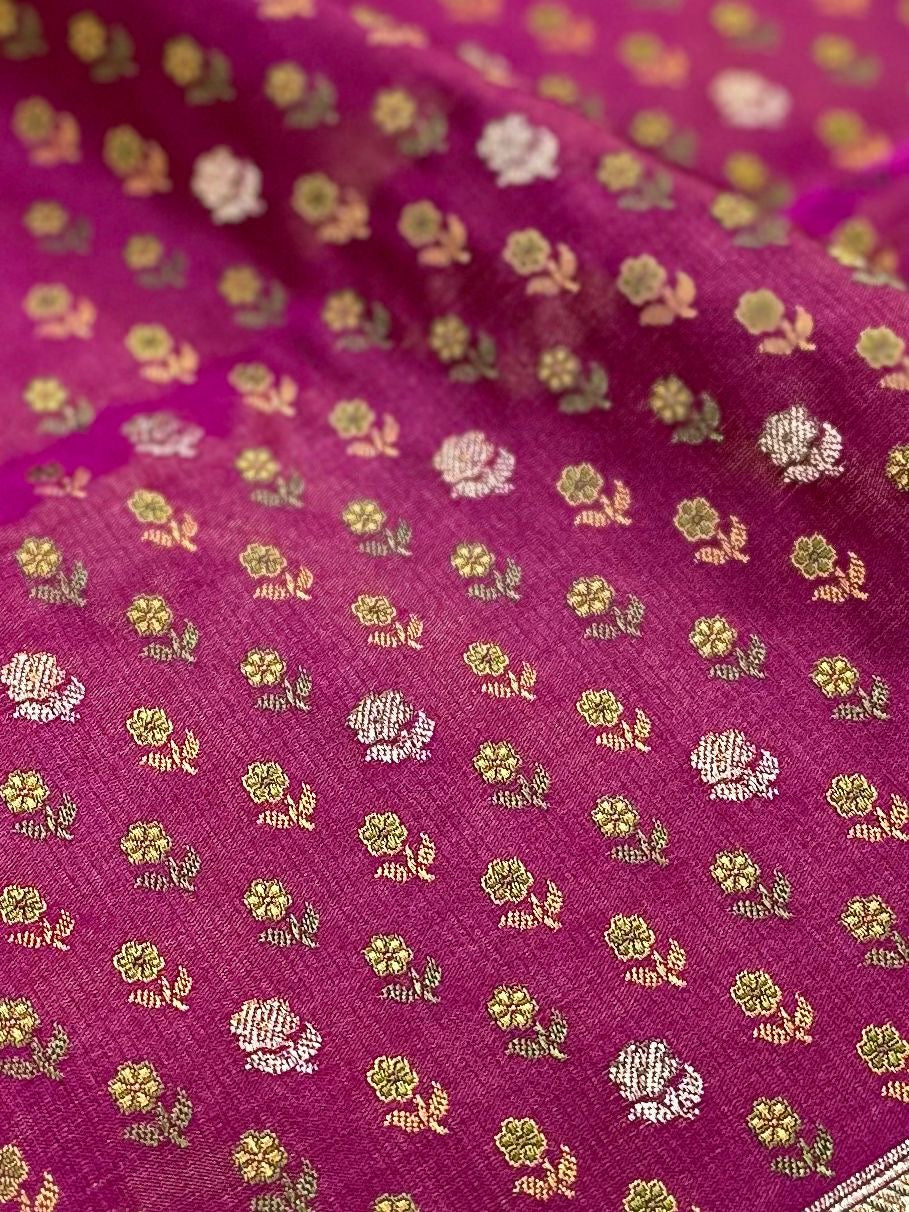 Jamawar Meenedar Buti Satin Katan Silk Banarasi Saree