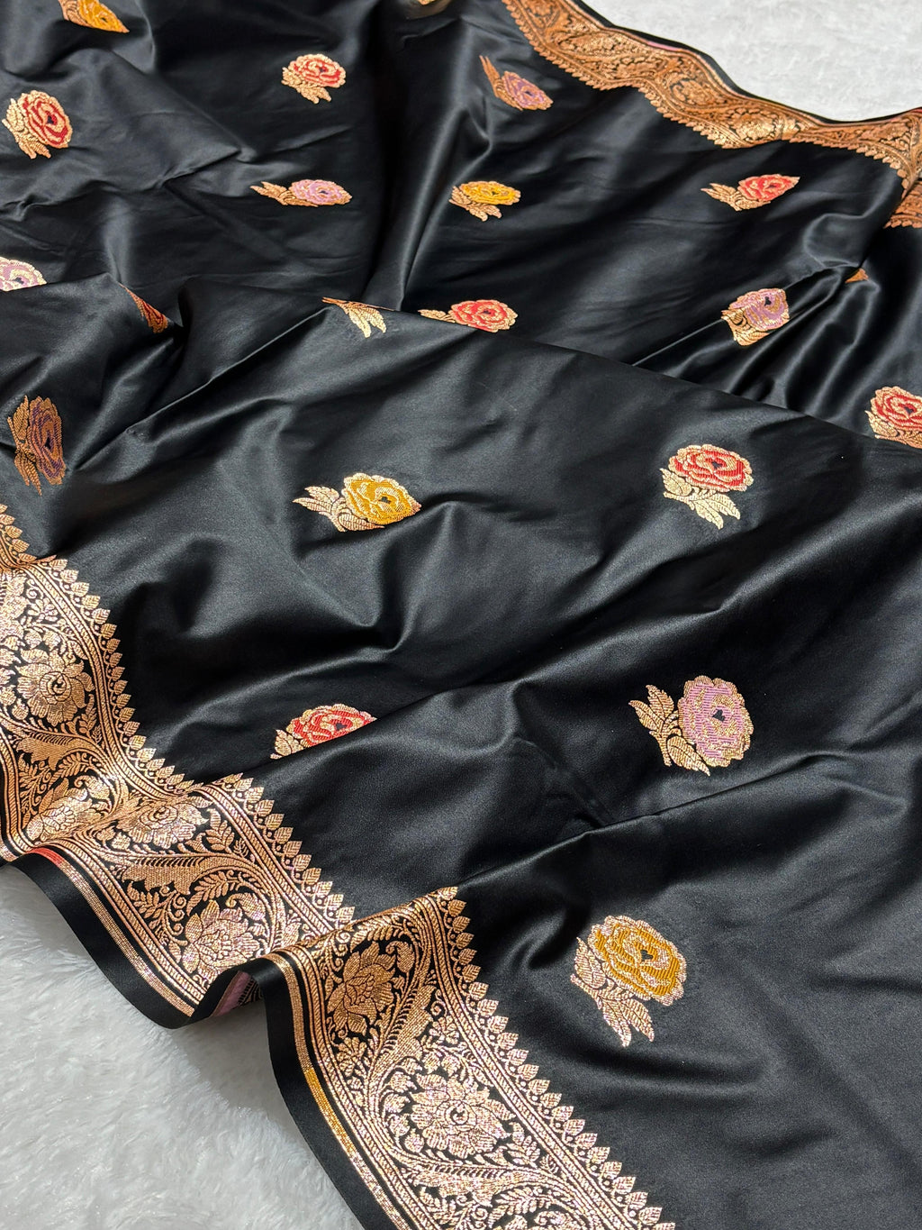 Rose Meena Buta Mashru Silk Banarasi Saree