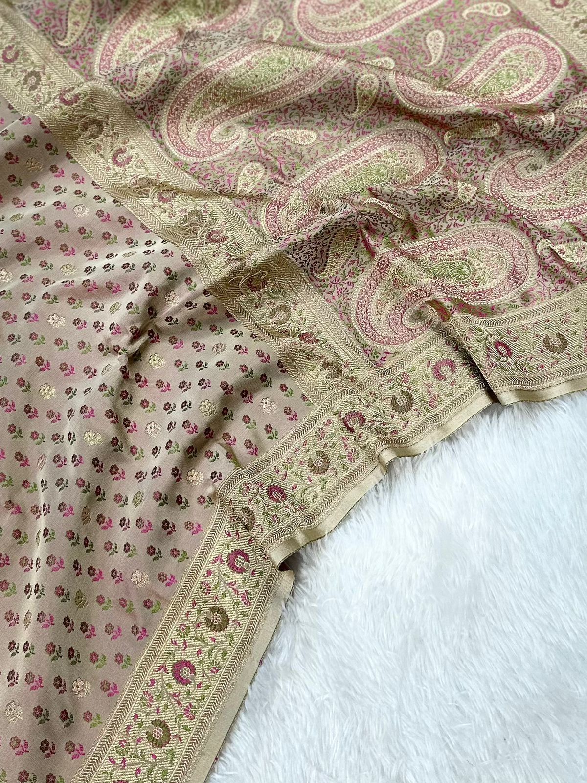 Jamawar Meenedar Buti Satin Katan Silk Banarasi Saree