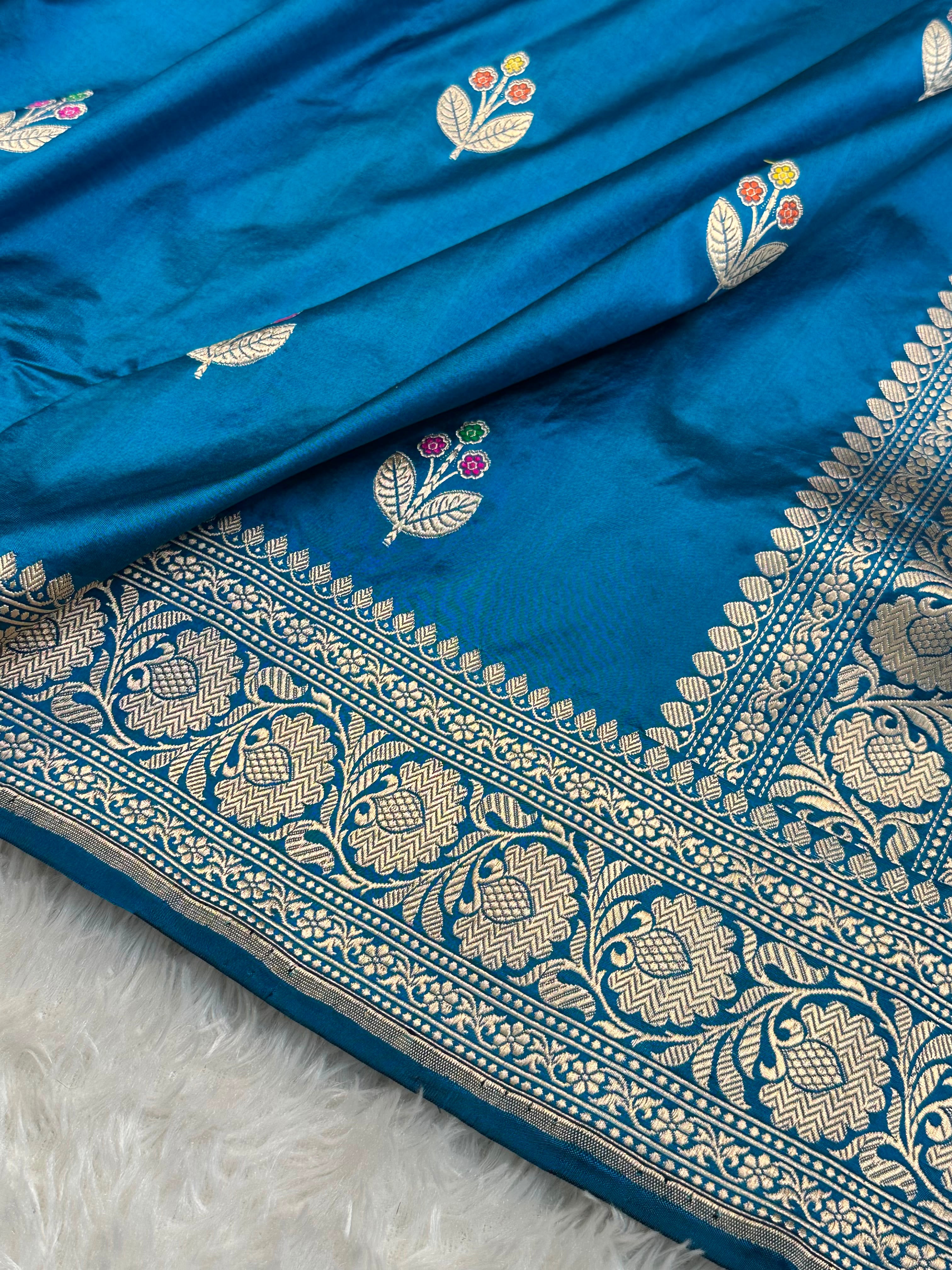 Peacock Blue Pure Katan Kadua Weave Banarasi Saree