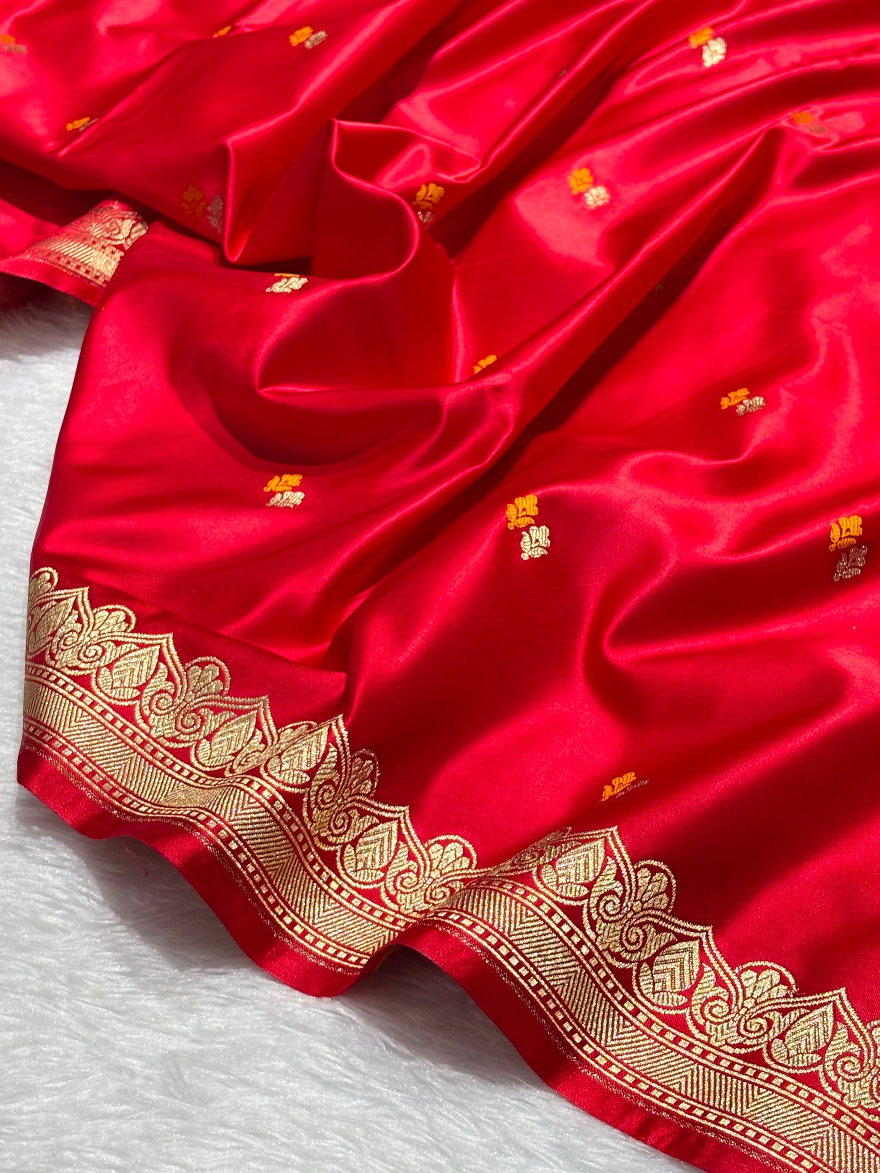 Bright Red Bridal Mashru Silk Banarasi Saree