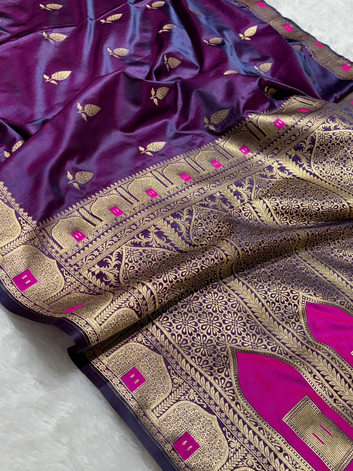 Mashru Banarasi Silk Saree in Buta with Meena Border