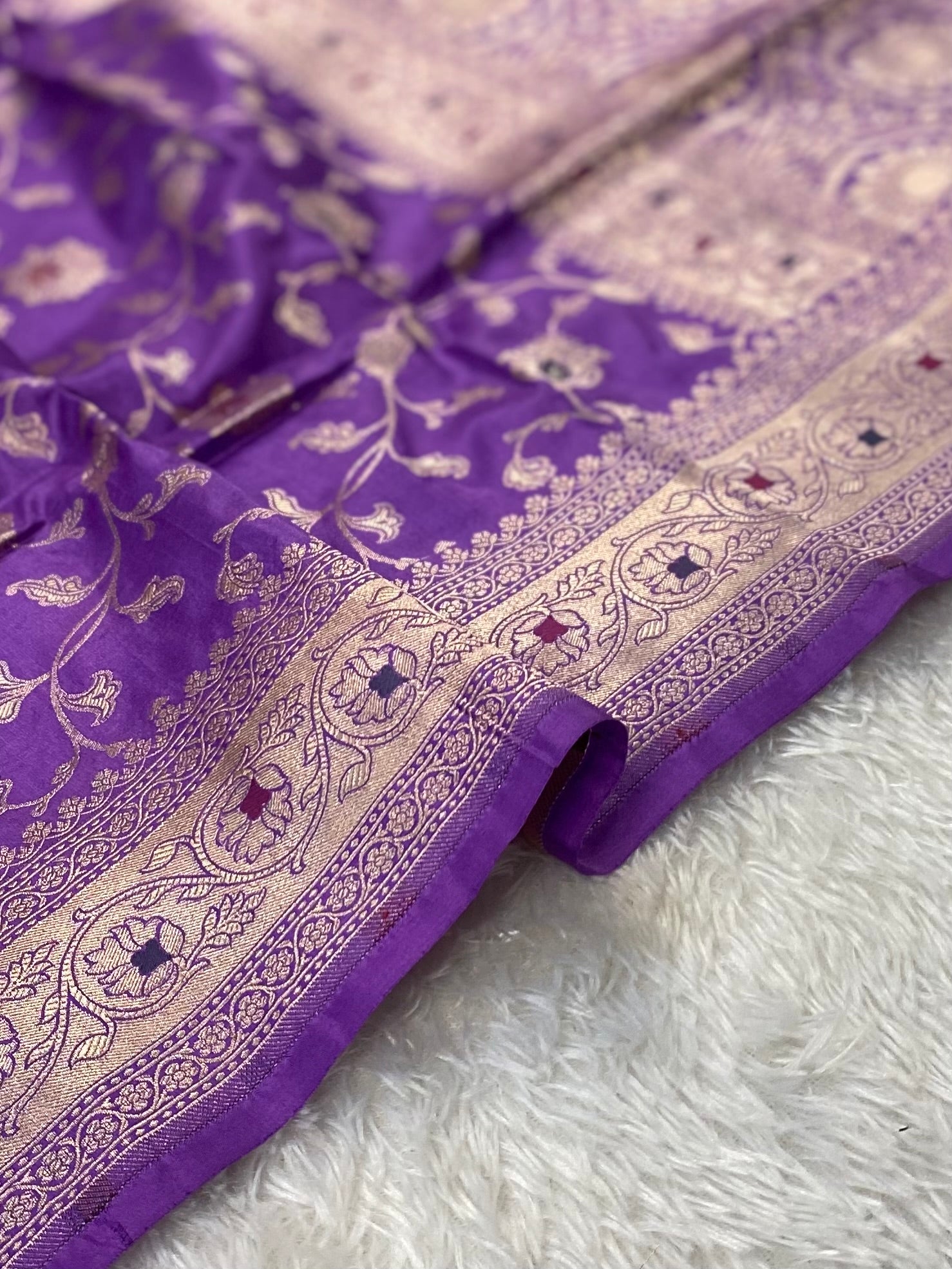 Purple Pure Banarasi Silk Saree – Meenakari Jaal | Authentic Banaras