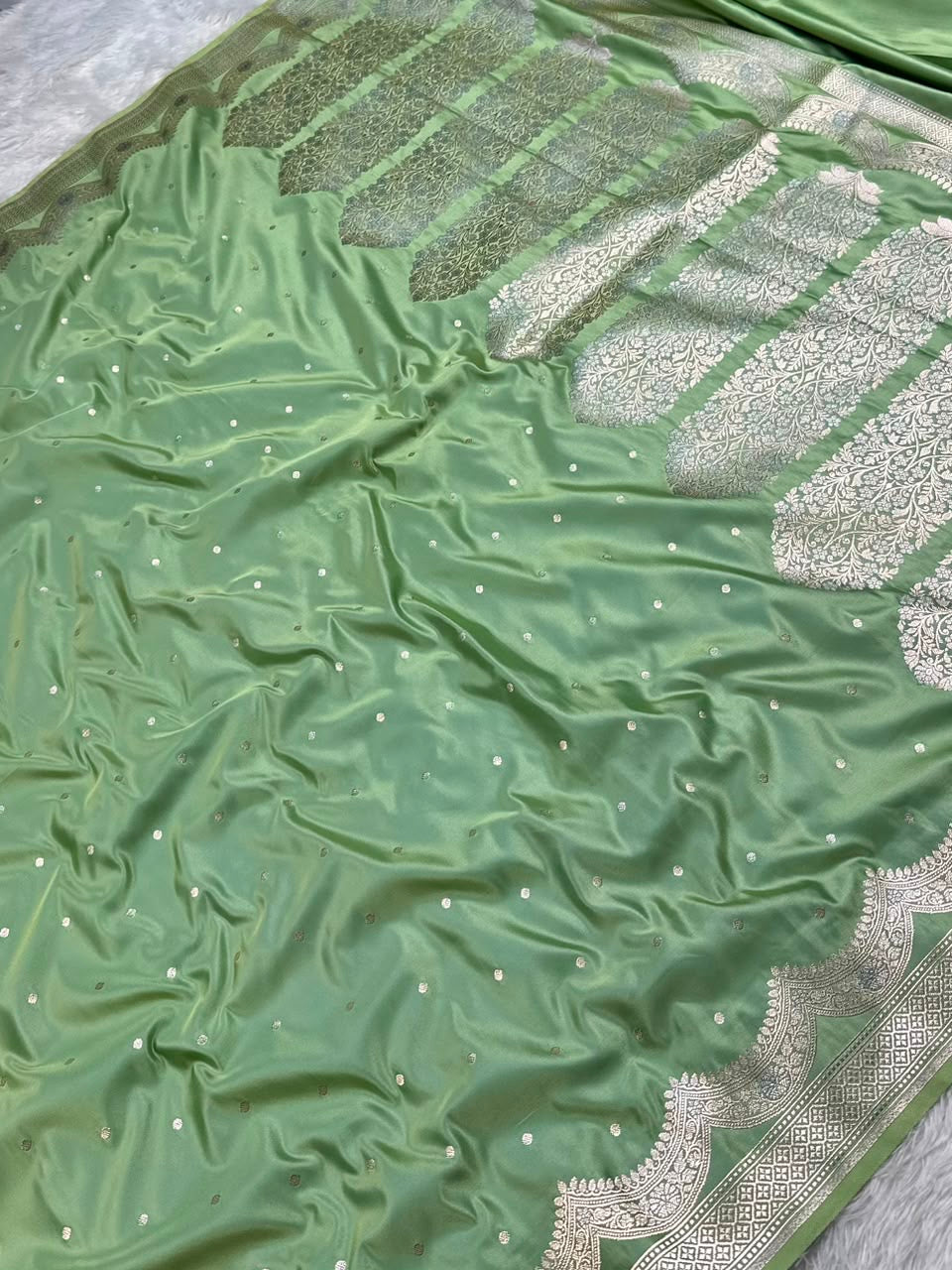 Sage Green Mashru Silk Banarasi Saree