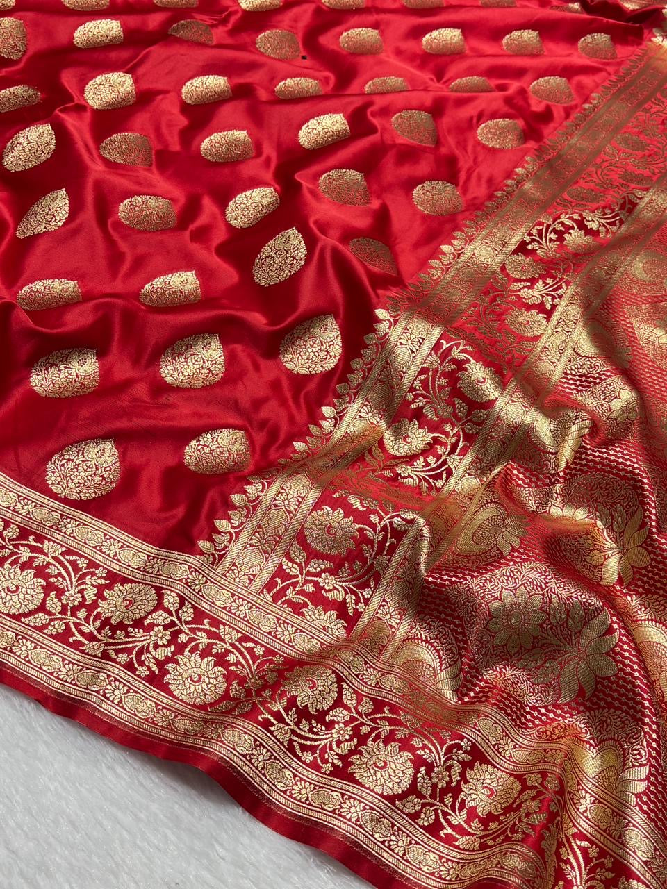 Bridal Red Banarasi Buta Mashru Silk Saree