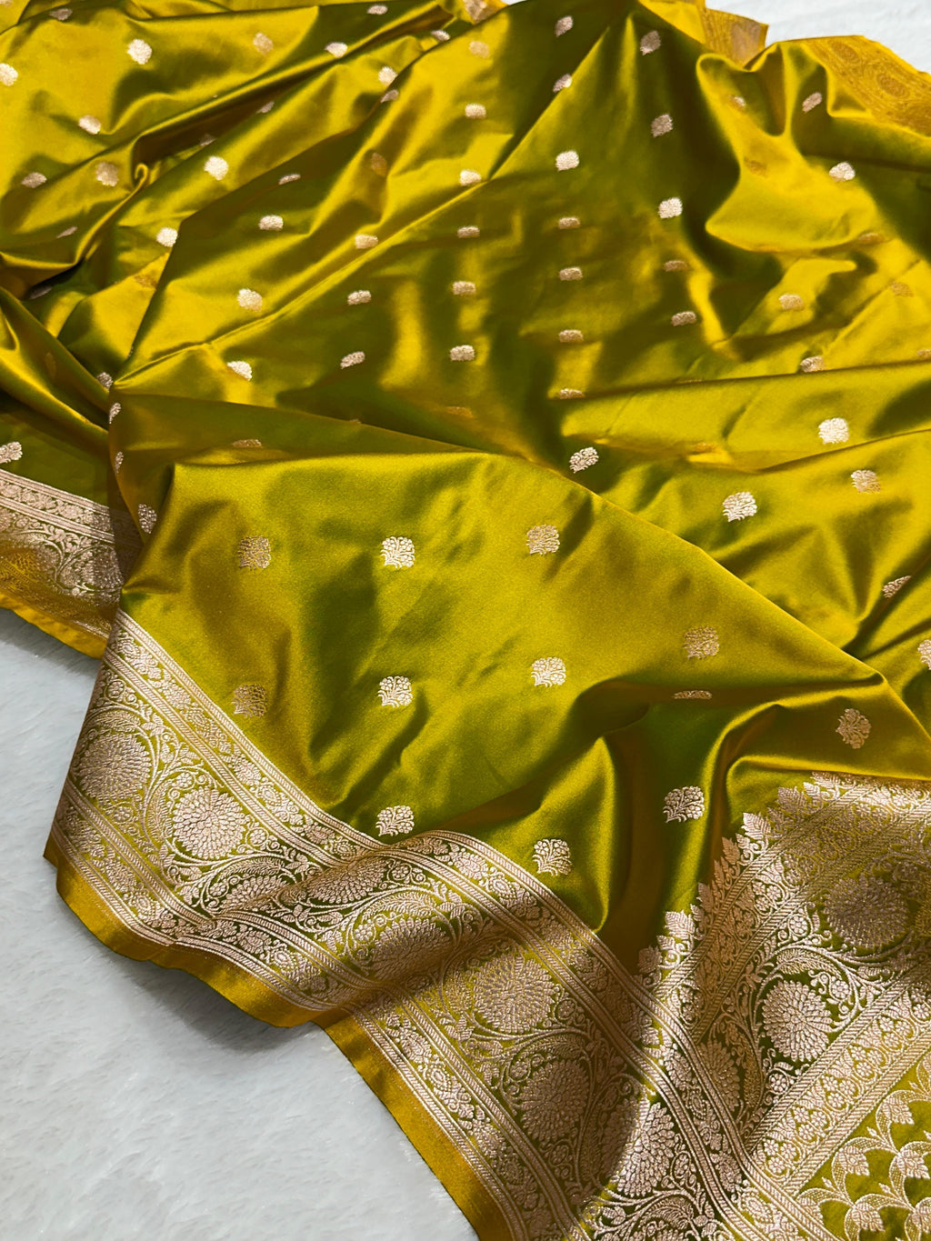 Mustard Green Buti Mashru Silk Banarasi Saree