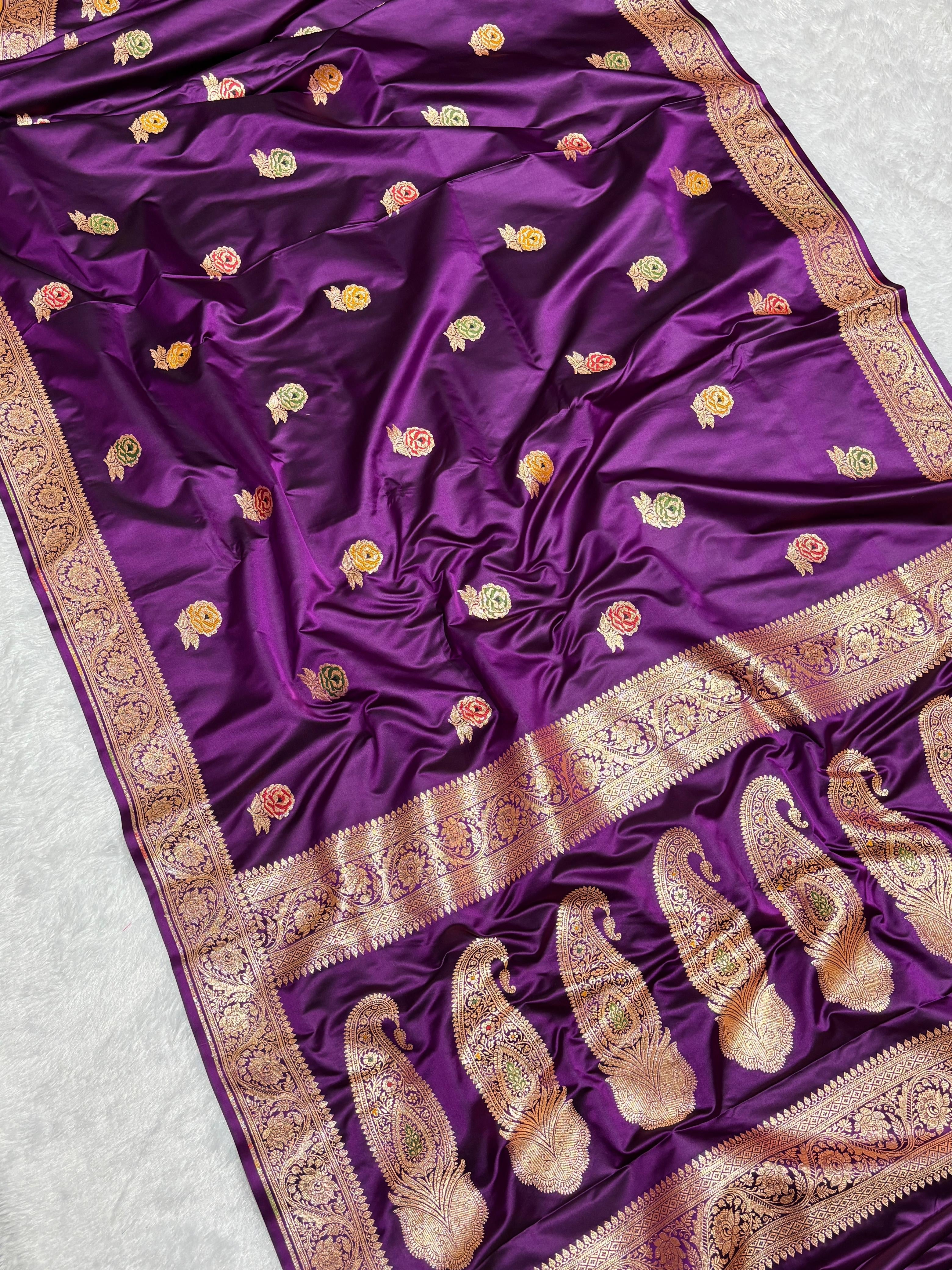 Purple Meena Buta Mashru Silk Banarasi Saree