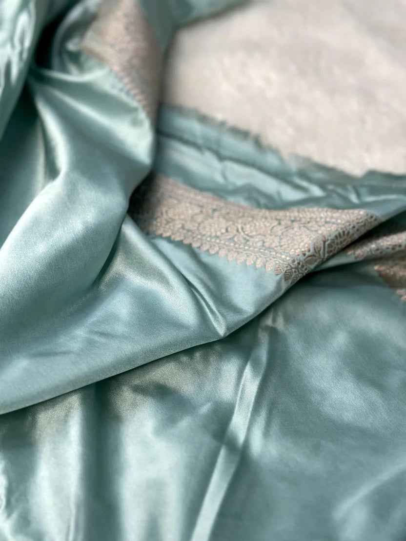 Powder Blue Mashru Silk Banarasi Saree
