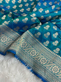 Teal Blue Pure Katan Silk Buti Banarasi Saree