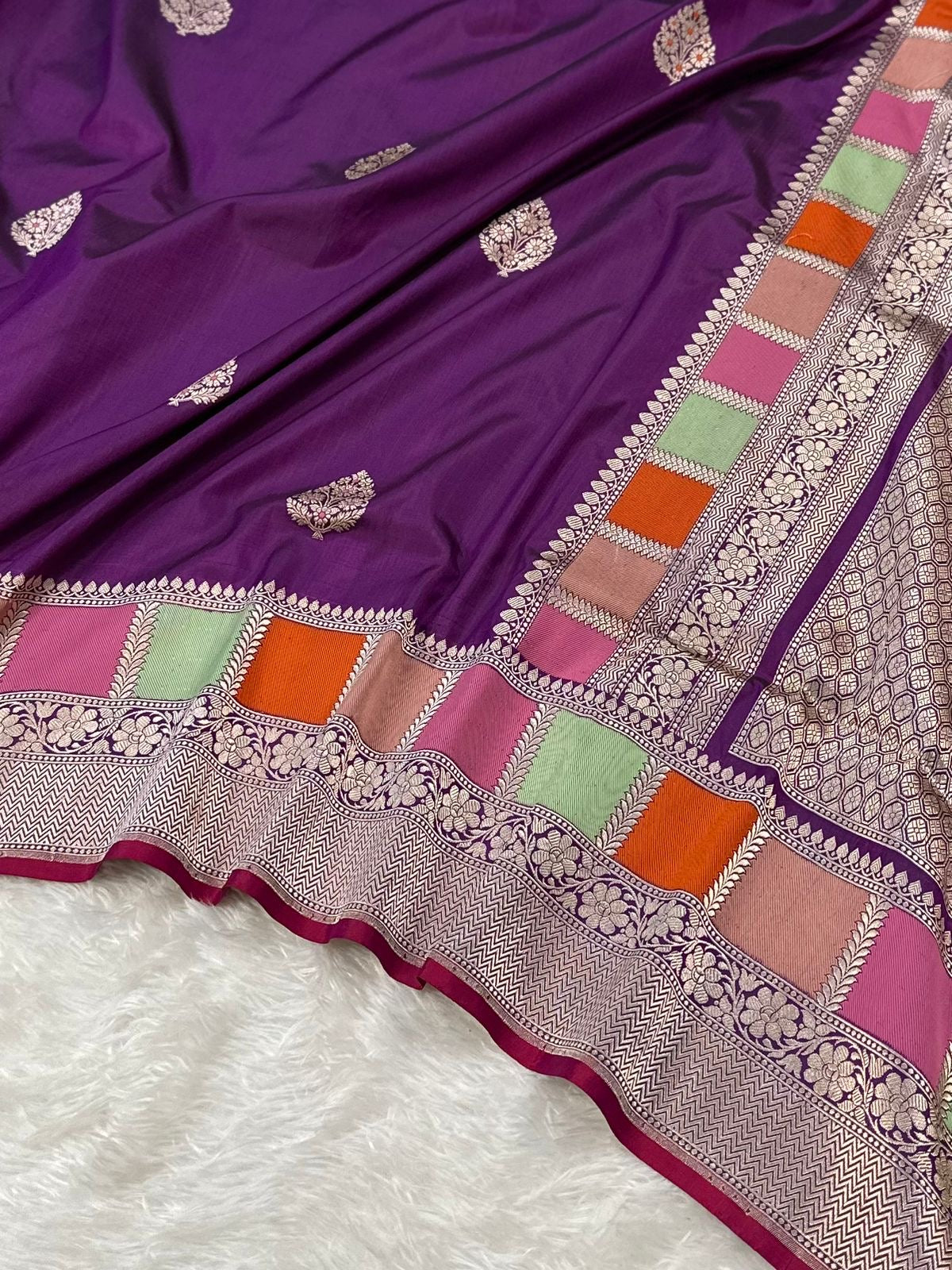 Purple Rangkaat Handwoven Pure katan kadua Banarasi Silk Saree
