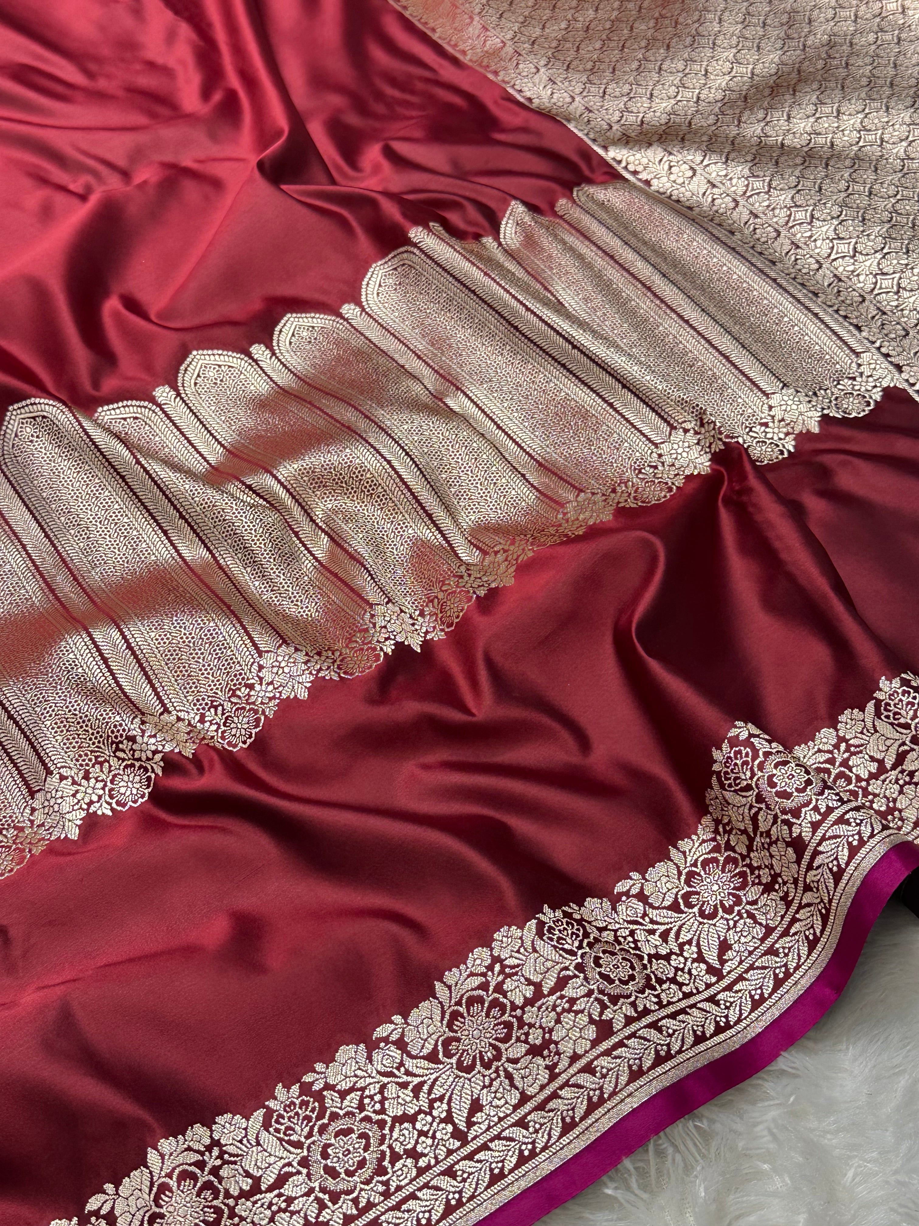 Maroon Color Mashru Silk Banarasi Saree