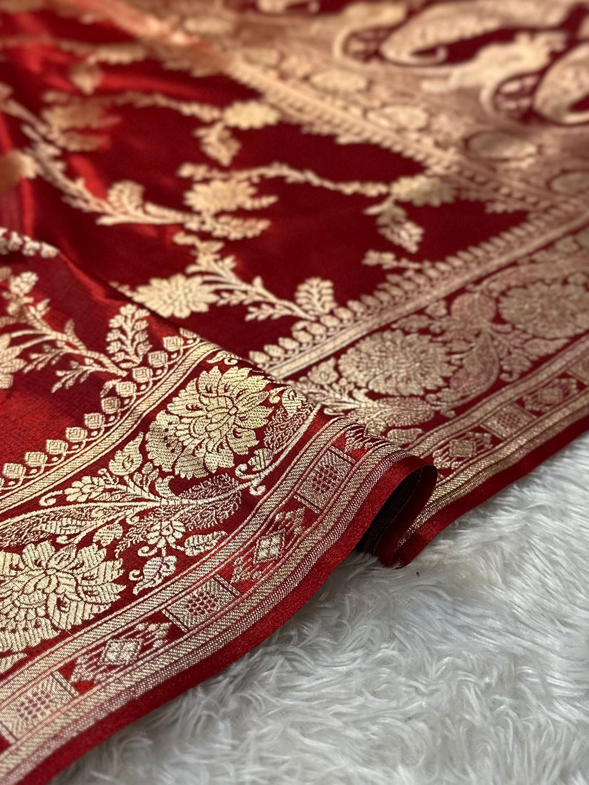 Bridal Red Satin Silk Banarasi Saree