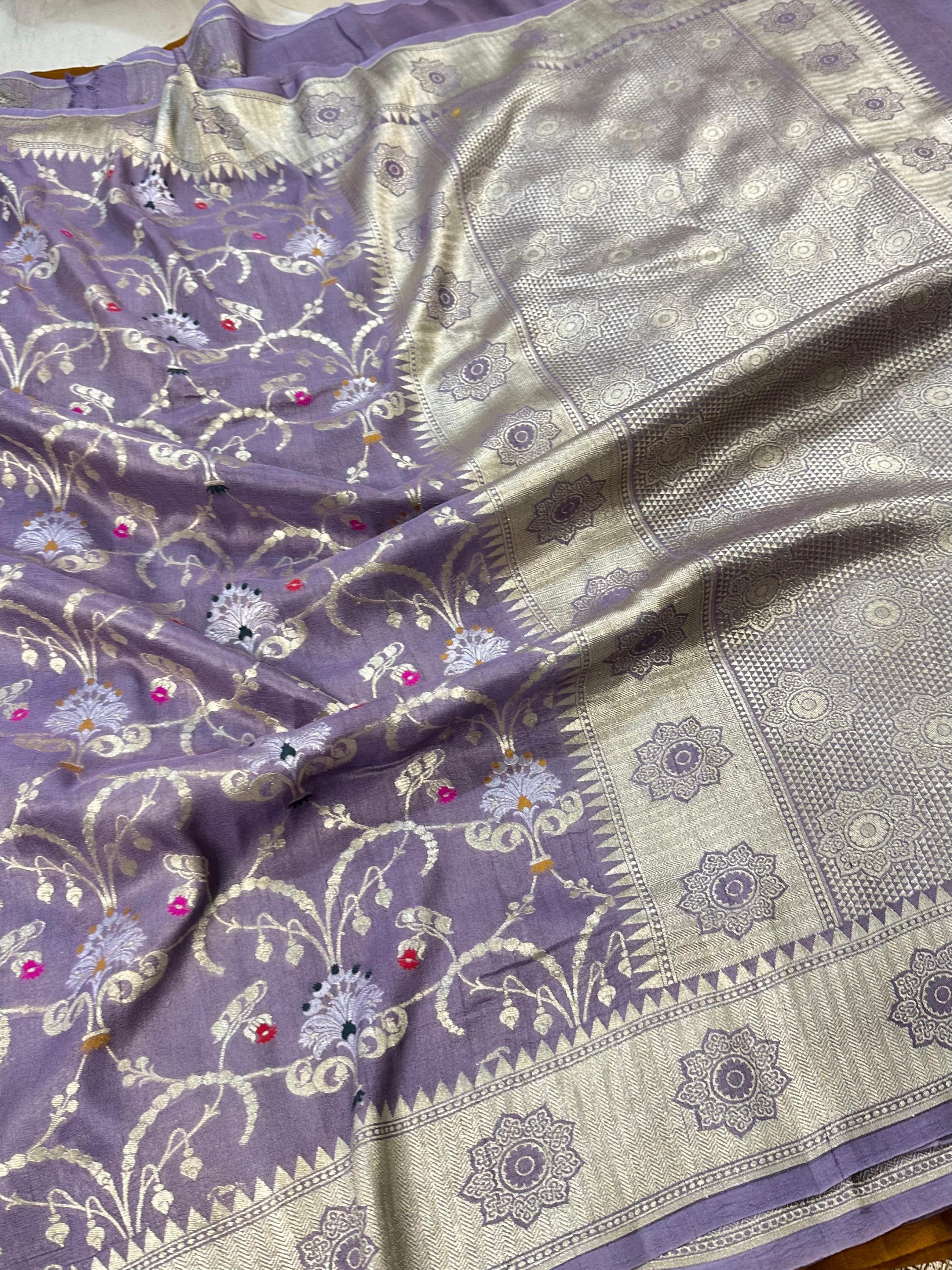 Pure Desi Tussar Light Purple Meenakari Jangla Pattern