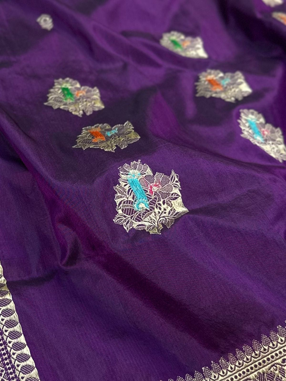 Purple Handwoven Pure katan kadua Banarasi Silk Saree