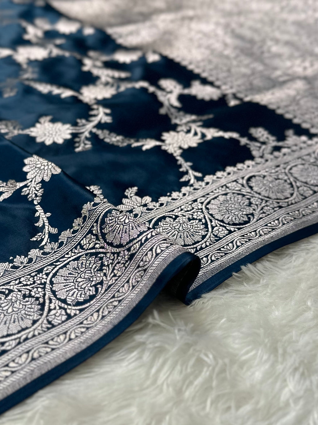 Teal Blue Mashru Silk Banarasi Saree
