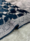 Teal Blue Mashru Silk Banarasi Saree
