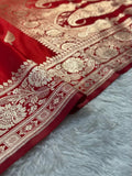 Bridal   Red   Booti   Satin   Silk   Saree