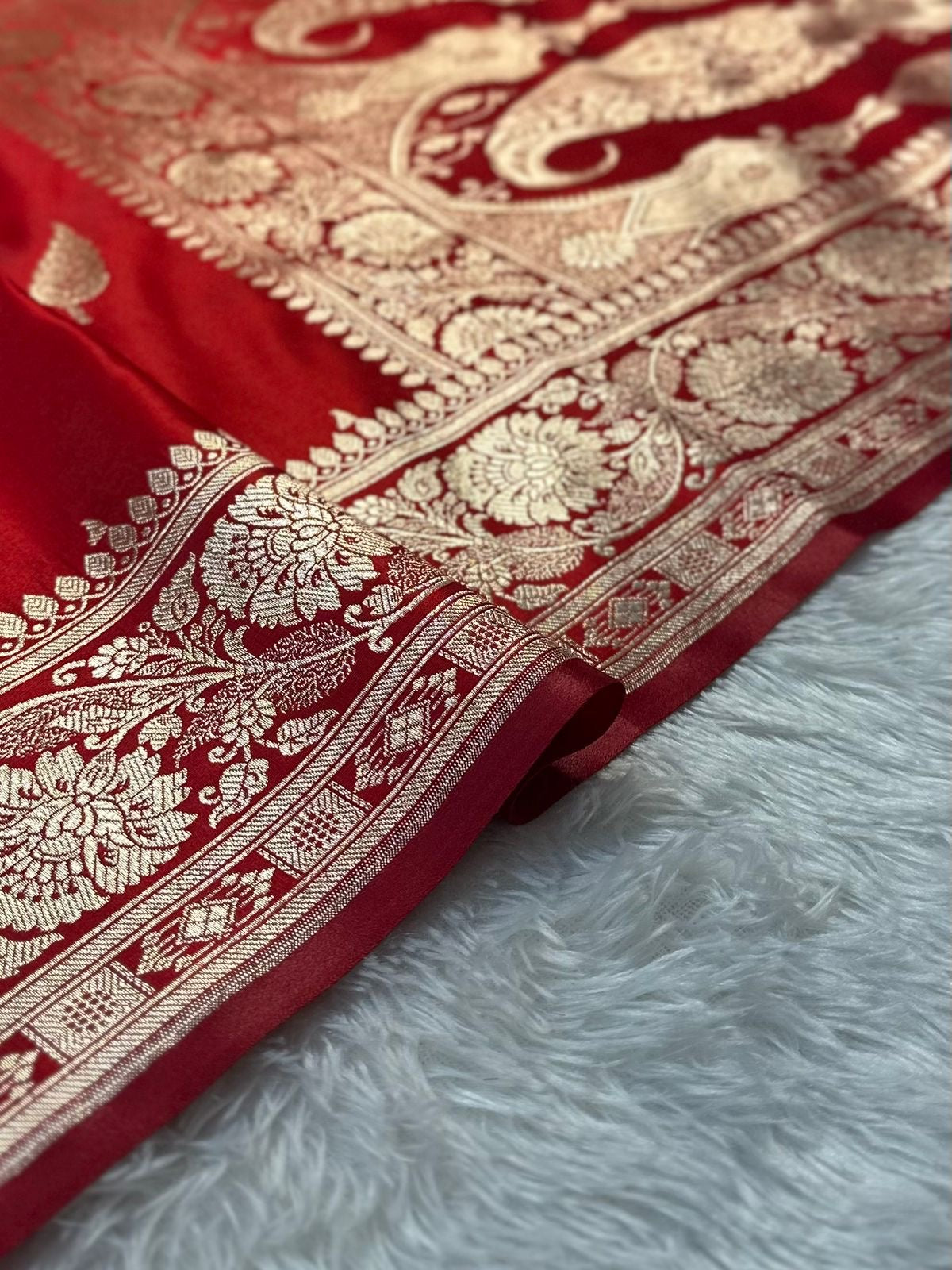 Bridal   Red   Booti   Satin   Silk   Saree