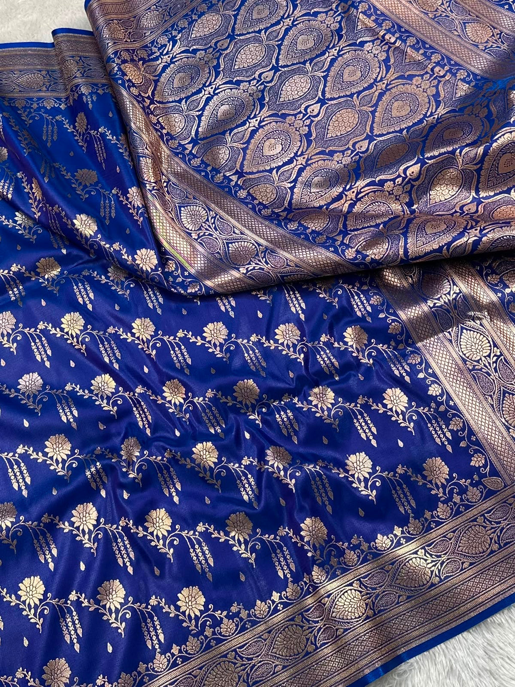 Satin Silk Banarasi Saree in Royal Blue