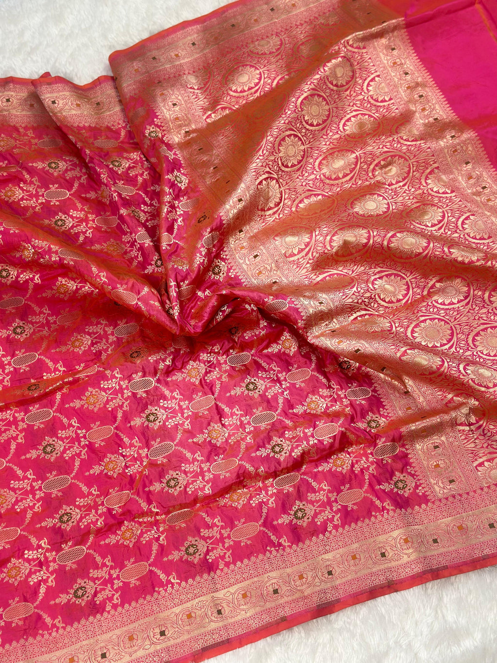 Dual Pink Pure Banarasi Silk Saree – Meenakari Jaal | Authentic Banaras