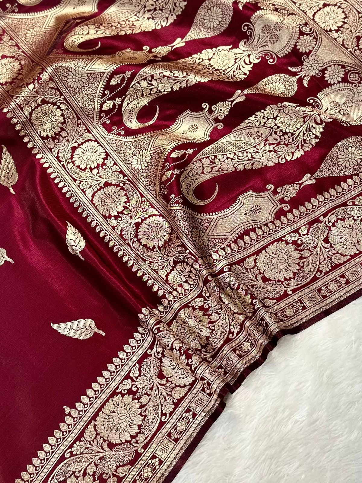 Maroon Booti Satin Silk Saree