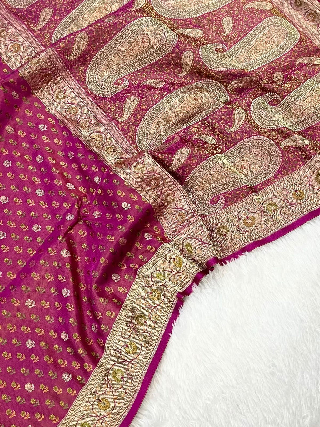 Jamawar Meenedar Buti Satin Katan Silk Banarasi Saree